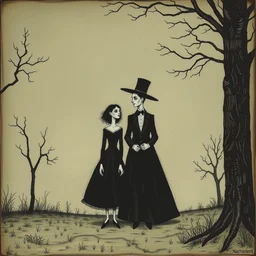awkward couple victorian gothic, illustration by edward gorey, lagerstedt, tim burton