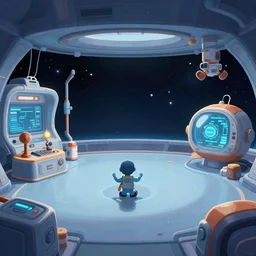 inside a space station, from a space themed Serria point and click 2D graphic adventure game, high quality graphics