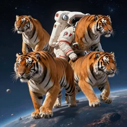 professional digital art of space tigers, tigers in space, astronaut tigers, high quality, hd, fantasy, sci - fi, greg rutkowski, stylized, hd