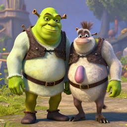Shrek and Donkey merged together, hyperdetailed, artstation, cgsociety, 8k