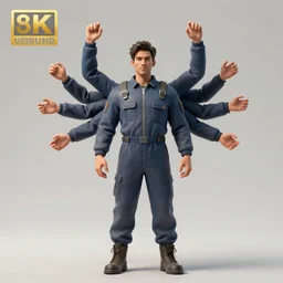 man with multiple arms wearing jumpsuit, art station concept art, 4 k
