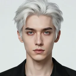 portrait of 4 0 - year - old man with white hair with a pale complexion, pointed face and grey eyes, clear face, no beard wearing black clothes, hyper realistic face, beautiful eyes, character art, art by artgerm lau and wlop and and ilya kuvshinov and john singer sargent, hyperdetailed, cryengine, trending on artstation, digital art