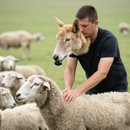 a shepherd getting a massage from a sheep