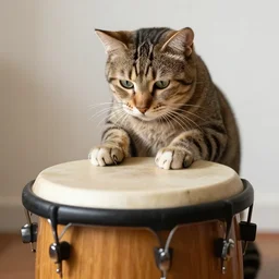 photo of a cat playing bongos