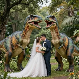 a wedding between two dinosaurs hyper realistic