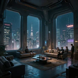photo environement inside a sci - fi apartment that has windows that look out over a futuristic tokyo at night : 4, 4 k rtx hdr volume light concept studio matte painting environement digital illustration style cyberpunk 2 0 7 7 artstation artur tarnowski, mihai muscan, marcin tomalak, marta leydy, marcin stepien, charlotte hughes,