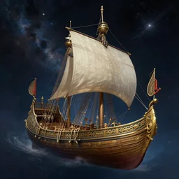 a viking ship in space, very beautiful fantastic painting d & d concept art, full length, ultra realistic, regal, refined, detailed digital art, exquisite detail, post - processing, masterpiece, cinematic lighting, unreal engine, 8 k, hd