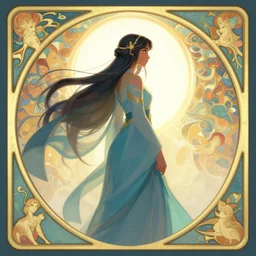 side profile centered painted portrait, Maya Ali as a wind sorcerer, D&D, cell-shaded, matte painting concept art, bright backlit, official fanart, 4k, HDR, Art Nouveau, Trending on artstation, Behance, Pinterest, by Jesper Ejsing and RHADS and Makoto Shinkai and Lois van baarle and ilya kuvshinov and rossdraws and Cushart Krentz and Gilleard James