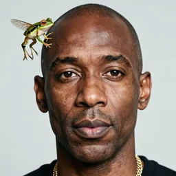a close - up portrait photo of dave chappelle frog fly by erwin olaf, make - up art and styling by takahashi murakami