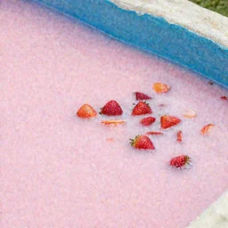 pool filled with pink strawberry milk