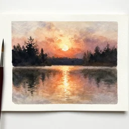 small centered on watercolor paper, paint brush strokes, abstract watercolor painting of copper lake, cinematic light, american romanticism by hans dahl, by jesper ejsing, by anders zorn, by greg rutkowski, by greg manchess, by tyler edlin