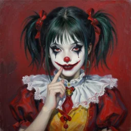 beautiful portrait of an anime goth clowngirl, painted by ilya kuvshinov and zdzislaw beksinski