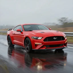 an oil painting of a gta red mustang going down a reflective wet road, by artgerm, hd, hdr, ue 5, ue 6, unreal engine 5, realistic anime 3 d style, cinematic 4 k wallpaper, 8 k, ultra detailed, gta cover art, high resolution, artstation, award winning