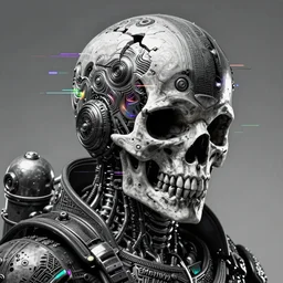 portrait of a space pirate skull. intricate abstract. cyberpunk, vhs glitch. full face broken helmet. intricate artwork. nightmare fuel. terrifying ghost in the shell. empty oxygen tank. warhammer 40k crimes against humanity. neon flashes. by Tooth Wu, wlop, beeple, dan mumford. octane render, trending on artstation, greg rutkowski very coherent symmetrical artwork. cinematic, hyper realism, high detail, octane render, 8k, iridescent accents, black and white