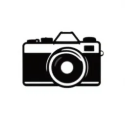 simple vintage logo of a camera, artwork black and white, minimalist