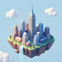 manhattan on a floating island with a waterfall in the sky, low poly art, isometric art, 3d render, ray tracing, high detail, artstation, concept art, behance, smooth, sharp focus, ethereal lighting