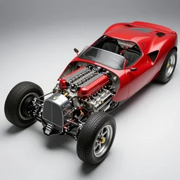 Ferrari hotrod car with an open V12 engine, highly detailed, intricate, sharp focus, automotive magazine art