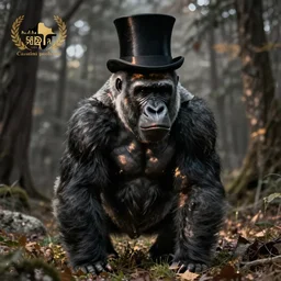 a gorilla with a black top hat