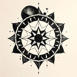 tattoo design on paper, random geometric shapes, heavy black ink, monotone, art nouveau