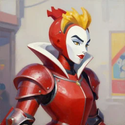 greg manchess portrait painting of partially armored red queen from alice in wonderland as overwatch character, medium shot, asymmetrical, profile picture, organic painting, sunny day, matte painting, bold shapes, hard edges, street art, trending on artstation, by huang guangjian, gil elvgren, ruan jia, randy vargas, greg rutkowski