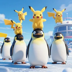 penguins from Madagascar invading the pokemon world, 4k