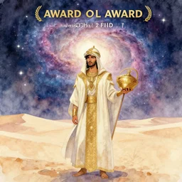 male bedouin warrior, highly detailed, nebula, galaxy, desert, gold filigree, romantic storybook fantasy, soft cinematic lighting, award, disney concept art watercolor illustration by mandy jurgens and alphonse mucha and alena aenami, pastel color palette, featured on artstation