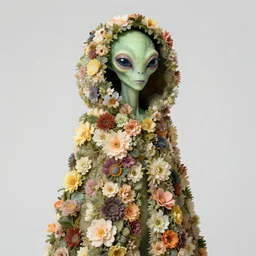 a beauty alien wearing a cloak made of flowers, by Omar Z. Robles, CANON Eos C300, ƒ1.8, 35mm, 8K, medium-format print