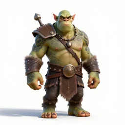tattooed orc warlord, stylized pixar-style 3d render, full body, standing, isolated on a pure white background, centered, whole figure in frame, sharp focus, studio lighting