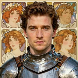 realistic detailed face portrait of henry cavill in knight's armor by alphonse mucha, ayami kojima, amano, greg hildebrandt, and mark brooks, male, art nouveau, neo - gothic, gothic