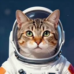 head and shoulders portrait of a cat wearing a spacesuit, surreal background, digital art by Krenz Cushart, trending on artstation, cgsociety,