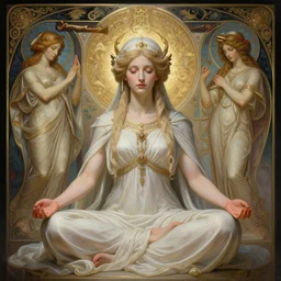 a full body portrait of a beautiful ethereal delicate ancient greek mage queen meditative sacral pose catholic stages of the cross, intricate, elegant, highly detailed, digital painting, artstation, concept art, smooth, sharp focus, illustration, art by krenz cushart and artem demura and alphonse mucha