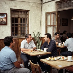 photograph of a cafe in central baghdad in the 1 9 6 0 s + fujifilm