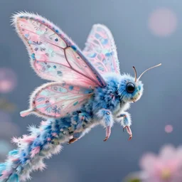 close up profile of a fuzzy, feathery, flowery, kaiju moth dragon. blue, pink and white. bokeh, digital art, alphonse mucha, rhads, ross tran, artstation, artgerm, octane render, 1 6 k