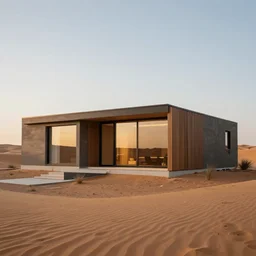 modern house in the middle of desert, professional photography