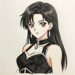 anime-style drawing of a beautiful woman, wearing an elegant outfit, high quality