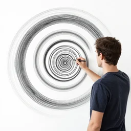 photo of man drawing self drawing droste effect infinity times