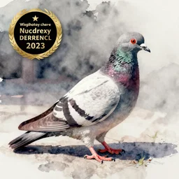 High-Quality watercolor painting of a pigeon, very detailed, peaceful, digital art.