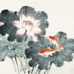 lotus and fish, in style of qi baishi