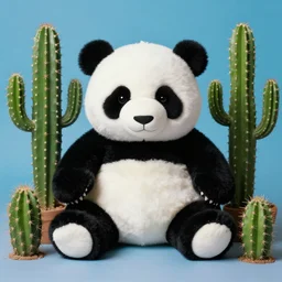 extremely detailed studio portrait of a panda plushie toy surrounded by cactus. surreal photograph, lo - fi, polished look, solid background, silly and serious, hermes ad, fashion photography, toiletpaper magazine by pierpaolo ferrari and maurizio cattelan, 3 5 mm photograph, colourful, david lachapelle, canon eos c 3 0 0, 8 k, medium - format - print