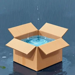 a cardboard. box full of water, in the rain, striking vivid digital art, trending on artstation