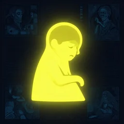 skill icon of stressed constipated looking lich glowing in flat yellow divine retributive light in the style of Greg Broadmore and junji ito and Arthur Rackham and Moebius, trending on artstation, light lighting side view,digital art,surrealism ,macro,blueprint ,vaporwave ,