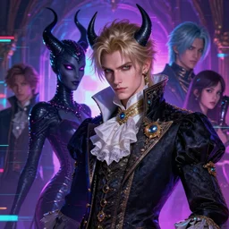 Beautiful rococo victorian prince modeled after Slaanesh and Sephiroth, cyberpunk vaporwave glitchwave art, 4k digital illustration by artgerm, wlop, Andrei Riabovitchev, Marc Simonetti, yoshitaka Amano, Ross Tran, middle close up composition, artstation, 8k resolution, soft focus, HDR