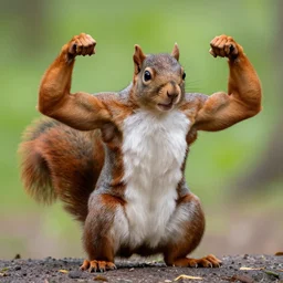 very strong squirrel, nature photography, muscles, strong muscles