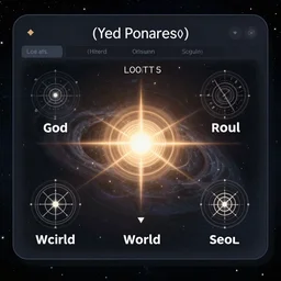 gui for a program that scans the universe and adjusts the parameters for God, World, and Soul, esoteric hermetic, dark mode