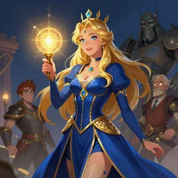 lydia, spell casting wizard, brilliant royal blue and gold, digital artwork by artgerm and lily abdullina, wpol and sarasti, donato giancola and android jones, artstation