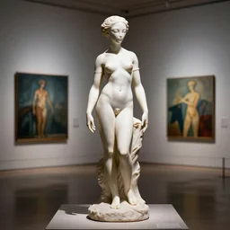 an alien aphrodite statue in the modern art gallery, professional photo, sigma 5 0 mm, volumetric lighting, dramatic lighting