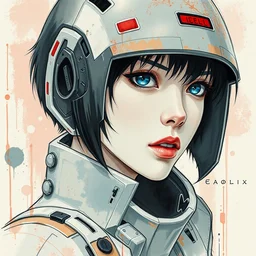 ghost in the shell motoko kusanagi. highly detailed, digital painting, watercolor, soviet realism, engraving, artstation, concept art, smooth, sharp focus, vivid grunge, manga, illustration, unreal engine 5, 8 k, art by bilibin and kuvshinov and malevich and mucha