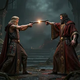Prophets are fighting among themselves in purgatory, they hold guns to each other, spiritual, octane render