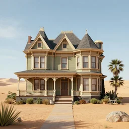 3 d render of victorian house on the desert