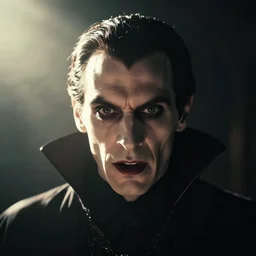 the central image is a dracula like face, which appears to be staring directly at the viewer. the sun shines its light down as if it is burning the daylights out of the vampire. a dark background is placed behind it.